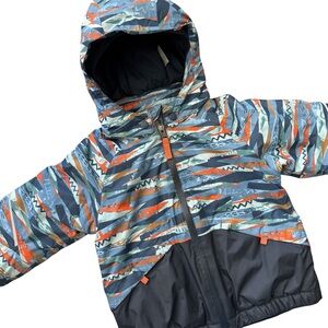 Patagonia Baby Snow Pile Jacket Detachable Hood Waterproof Blue Orange Size 2